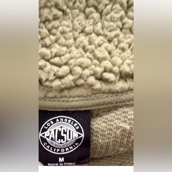 Gently Worn Pacsun Oversized Medium Olive Green Snap Up Sherpa Jacket - Picture 11 of 12